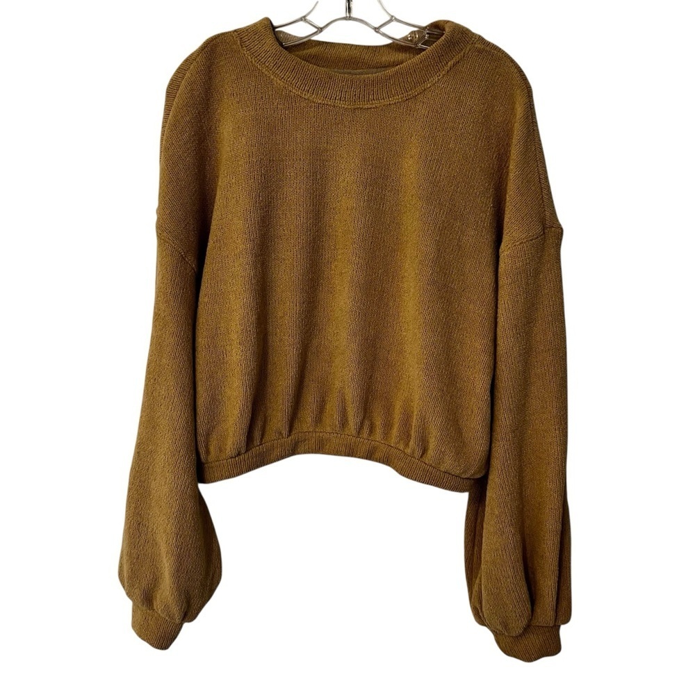 Free People Beach Gold Rush Henley sweater balloon sleeve oversized crew neck xs - Picture 10 of 13